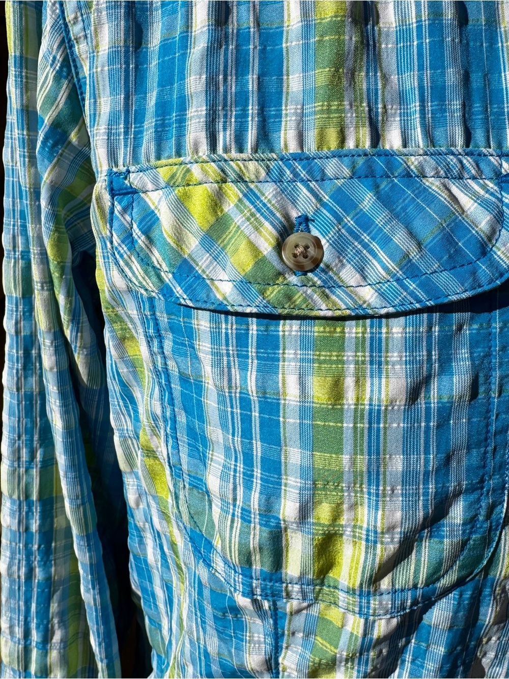 Cabela's  INSECT DEFENCE, NO FLY ZONE, XPG,Blue Plaid Button-Down Shirt. - Picture 4 of 11